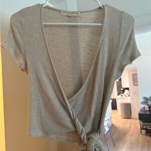 Project Social T Tan Ribbed Wrap Crop Top